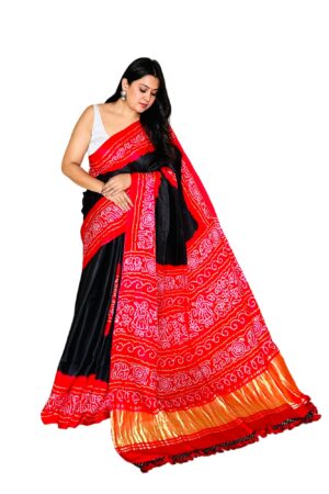 Red and Black Gajisilk Gala Bandhej Saree