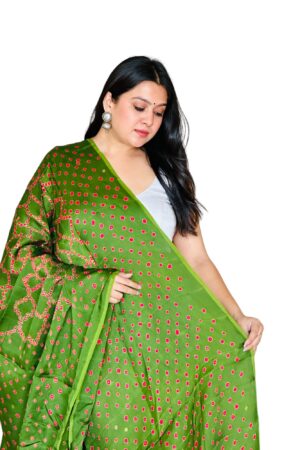 Mehndi Green With Red Bandhej Modalsilk Bandhej Dupatta