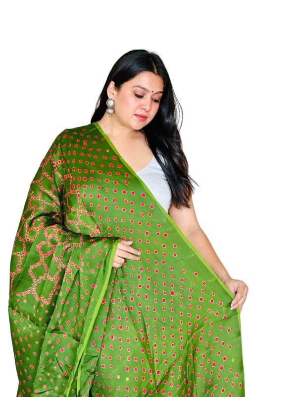 Mehndi Green With Red Bandhej Modalsilk Bandhej Dupatta