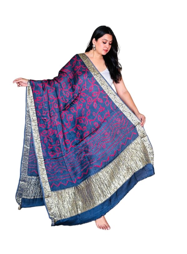 Grey With Red Bandhej Modalsilk Bandhej Dupatta