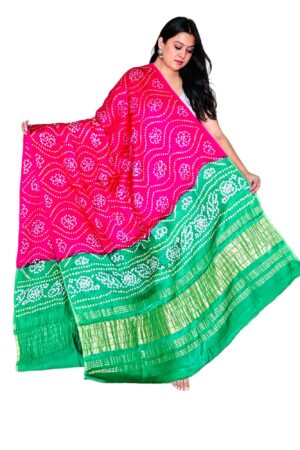 Pink and Parrot Modalsilk Bandhej Dupatta