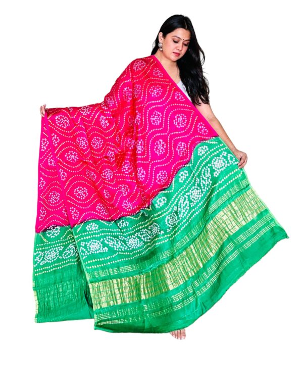 Pink and Parrot Modalsilk Bandhej Dupatta