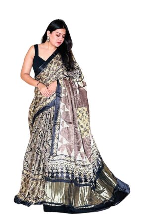 Brown Modalsilk Ajrakh Saree