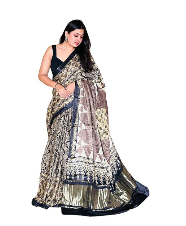 Brown Modalsilk Ajrakh Saree