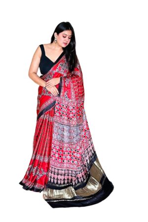 Red Modalsilk Ajrakh Saree