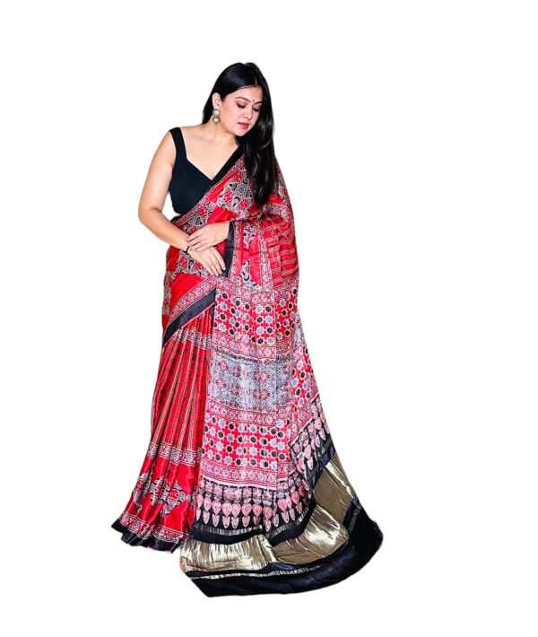 Red Modalsilk Ajrakh Saree