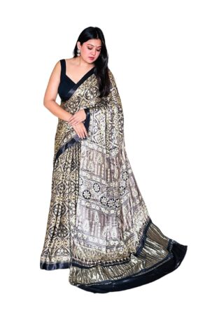 Brown Modalsilk Ajrakh Saree