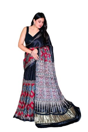 Black Modalsilk Ajrakh Saree