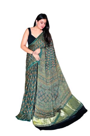 Green Modalsilk Ajrakh Saree