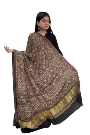 Brown Pure Modalsilk Ajrakh Dupatta