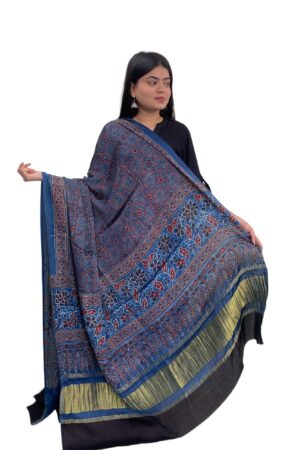 Indigo Blue Pure Modalsilk Ajrakh Dupatta