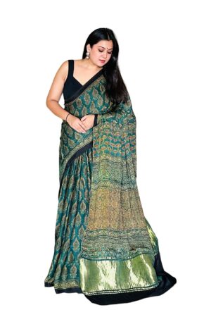 Green Modalsilk Ajrakh Saree