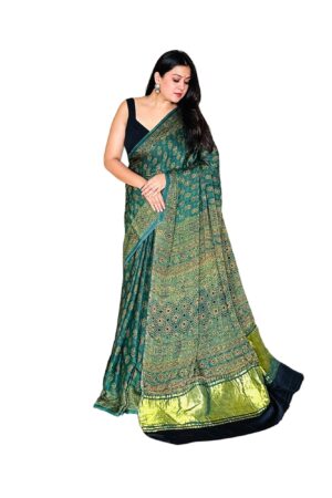 Green Modalsilk Ajrakh Saree