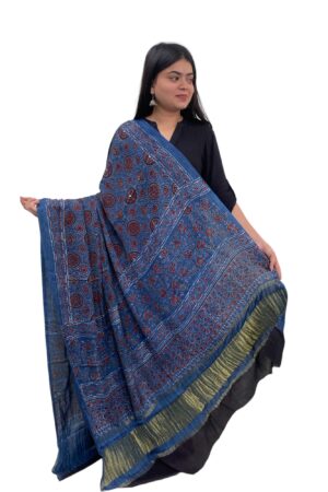 Indigo Blue Pure Modalsilk Ajrakh Dupatta