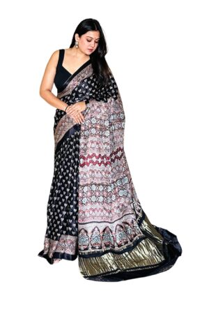 Black Modalsilk Ajrakh Saree