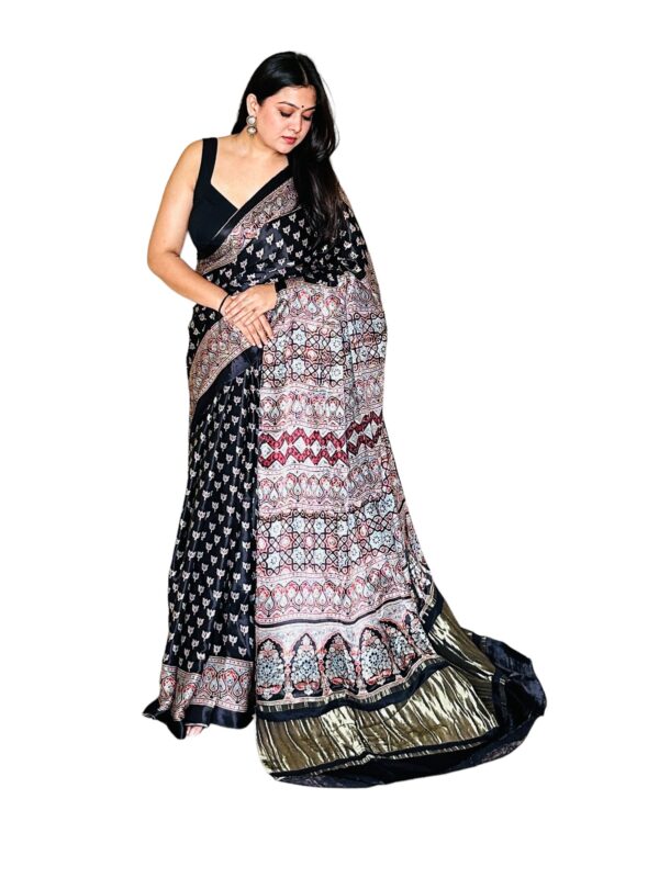 Black Modalsilk Ajrakh Saree