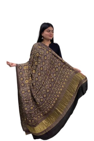 Brown Pure Modalsilk Ajrakh Dupatta