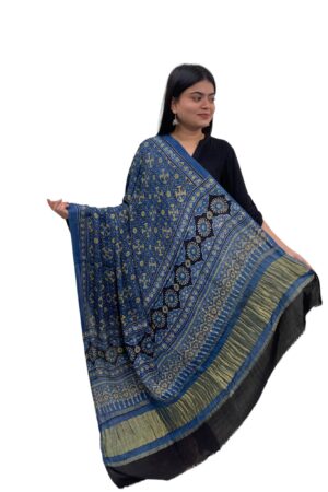 Indigo Blue Pure Modalsilk Ajrakh Dupatta