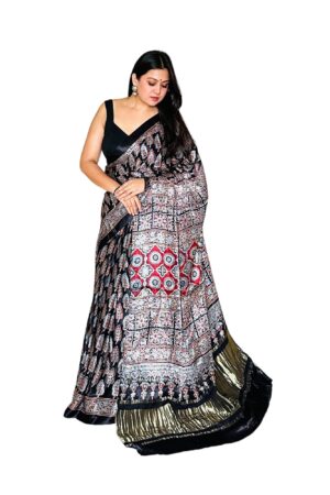 Black Modalsilk Ajrakh Saree