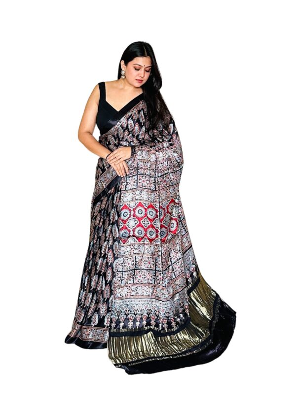 Black Modalsilk Ajrakh Saree