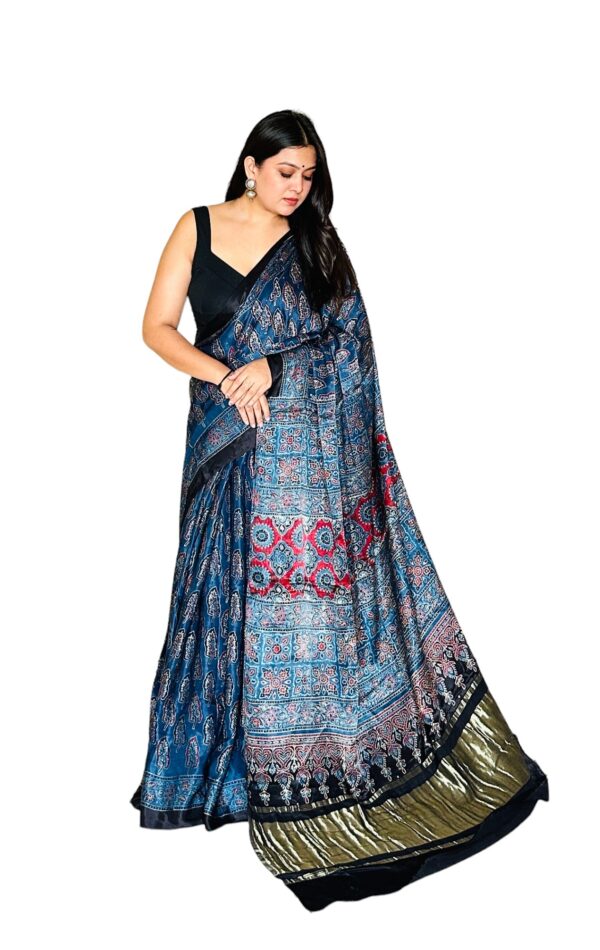 Blue Modalsilk Ajrakh Saree