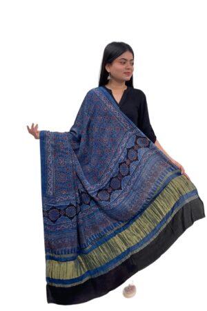 Indigo Blue Pure Modalsilk Ajrakh Dupatta