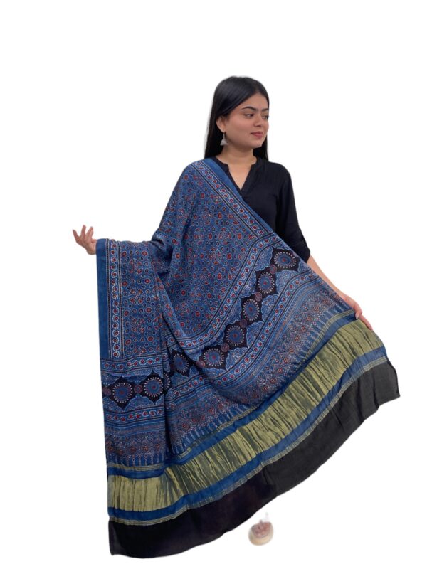 Indigo Blue Pure Modalsilk Ajrakh Dupatta