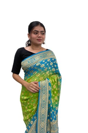 Parrot Sea blue Pure Georgette Neemjari Saree