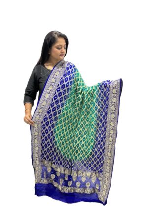 royal bule with sea green Neem Jari Janglo Dupatta in Georgette