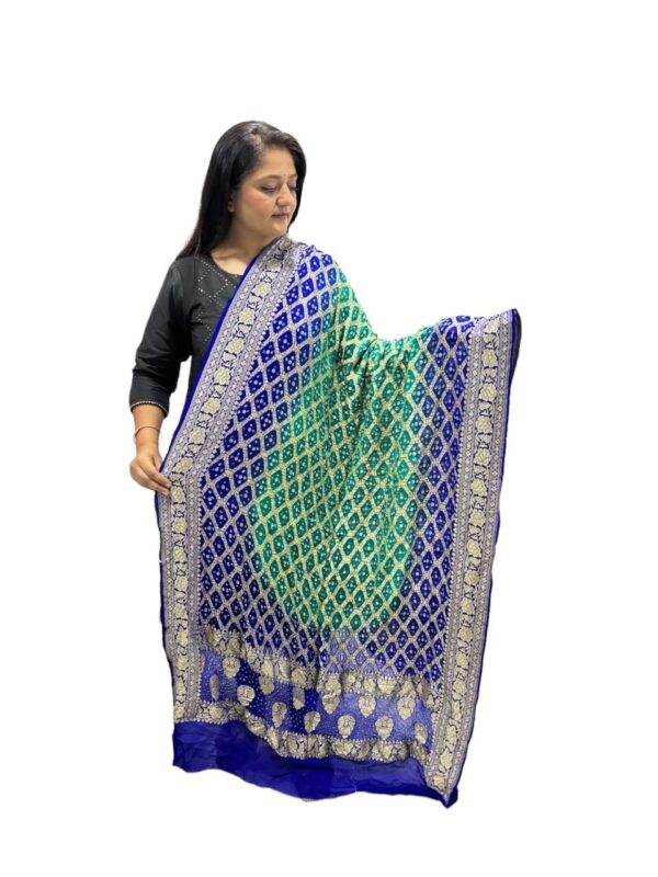 royal bule with sea green Neem Jari Janglo Dupatta in Georgette