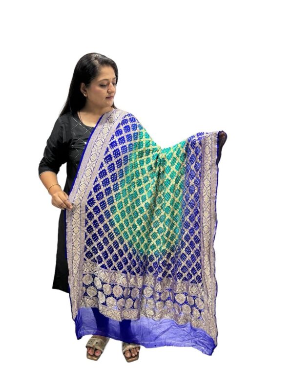 Royal blue sea green Neem Jari Janglo Dupatta in Georgette