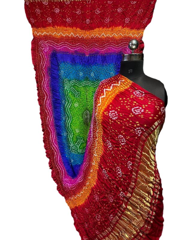 Red Gaji Silk Rai Bandhej Dupatta