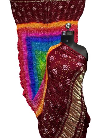 Maroon Gaji Silk Rai Bandhej Dupatta