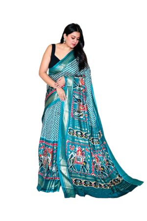 Sky Blue Siffon Patola Print Saree