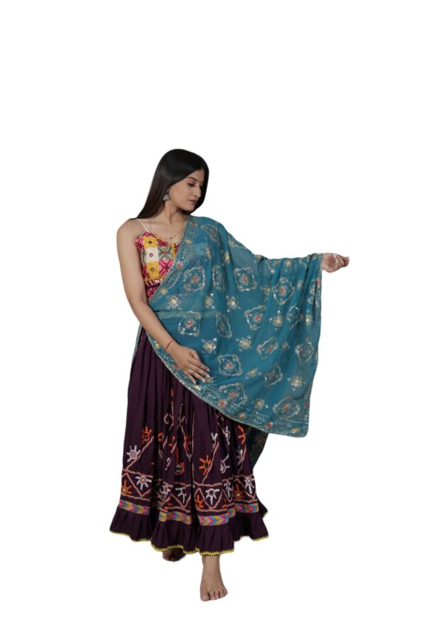 Elegant Hand Embroidered Lehenga Choli with Vintage Dupatta