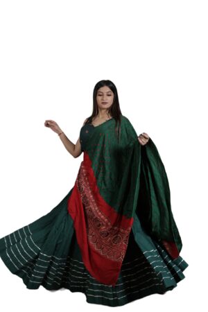 Green Cotton Lehenga choli with Bandhej Dupatta