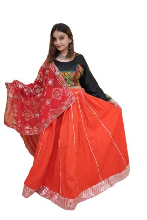 Navratri Special Cotton Chaniya With hand Embroidery Silk Blouse and Vintage Dupatta