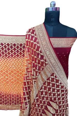 Maroon yallow Janglo Saree in Georgette