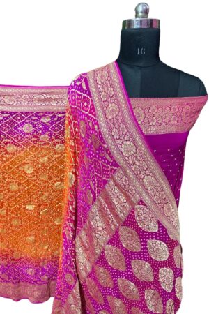 Pink Orange Janglo Saree in Georgette