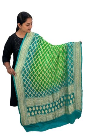 Sea Green With parrot Neem Jari Janglo Dupatta in Georgette