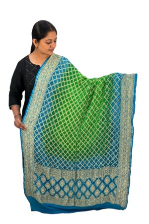 Sky Blue With parrot Neem Jari Janglo Dupatta in Georgette