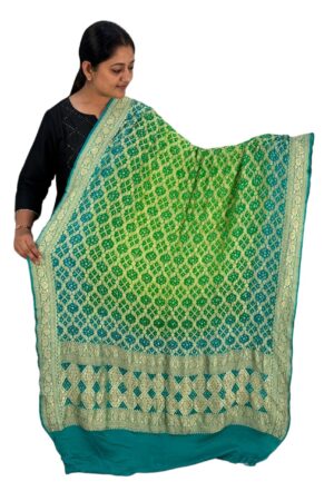 Sea Green With parrot Neem Jari Janglo Dupatta in Georgette