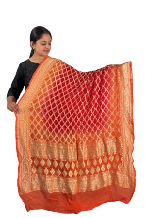 Orange Red Neem Jari Janglo Dupatta in Georgette