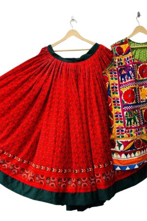 Red Gamthi Hand Embroidery Kurti Skirt