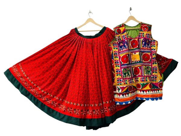 Red Gamthi Hand Embroidery Kurti Skirt