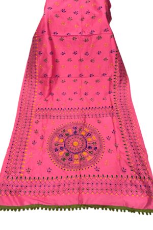 pink Katha stich Hand Work Fulkari Sarees