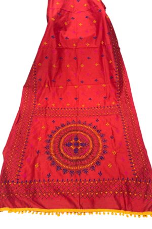 Red Katha stich Hand Work Fulkari Sarees