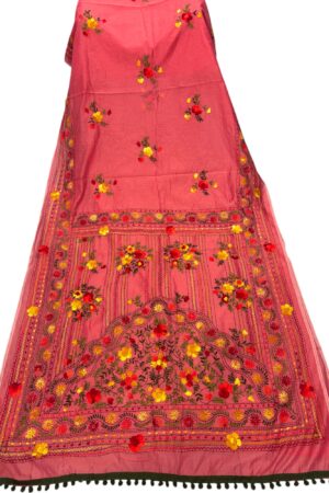 Pink Katha stich Hand Work Fulkari Sarees