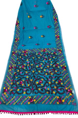 Blue Katha stich Hand Work Fulkari Sarees