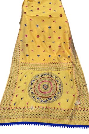 Yellow Katha stich Hand Work Fulkari Sarees